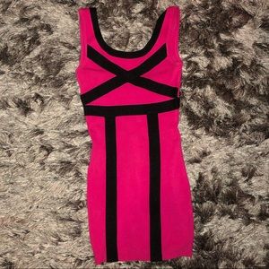 Bebe Bandage hot pink and black dress